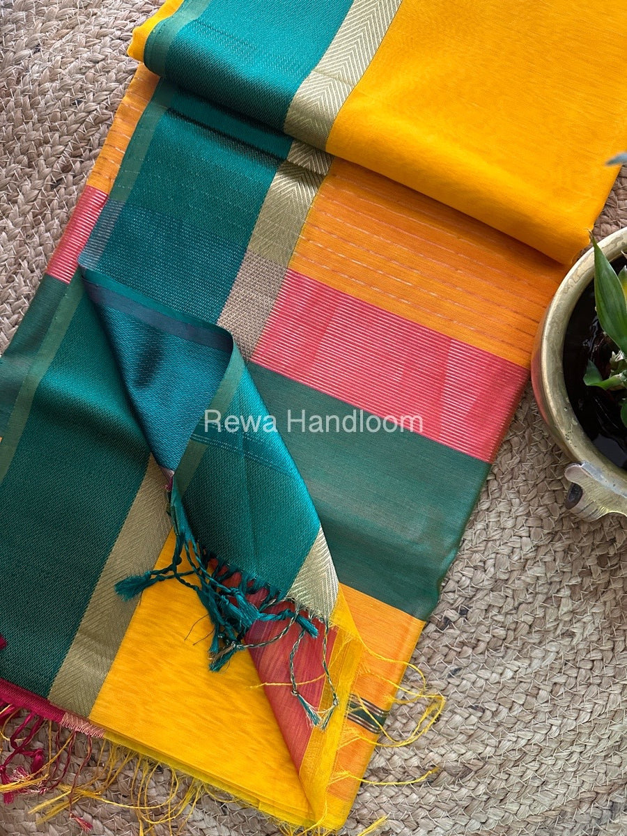 Yellow Ganga Jamuna Maheshwari Saree-GJ08