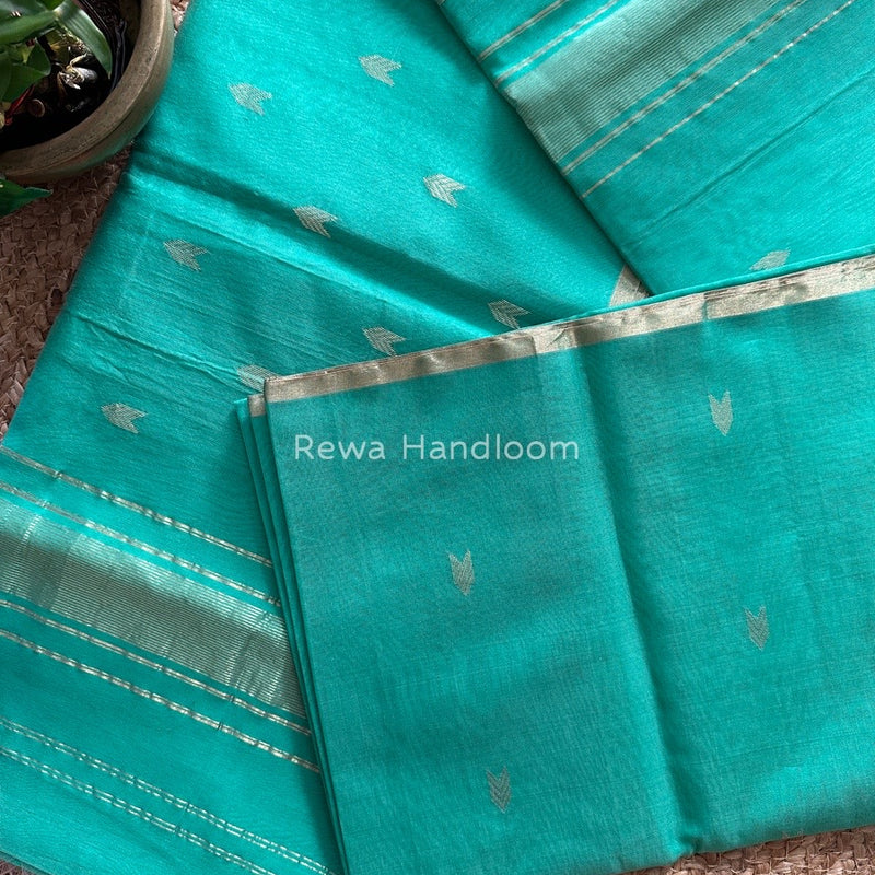 Sea Green Zari Butti Maheshwari Saree VBS06