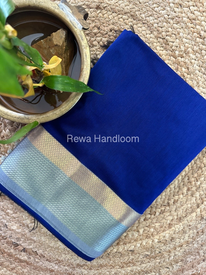 Maheshwari Blue Resham Thread Border Saree RTS050