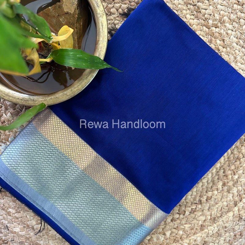 Maheshwari Blue Resham Thread Border Saree RTS050