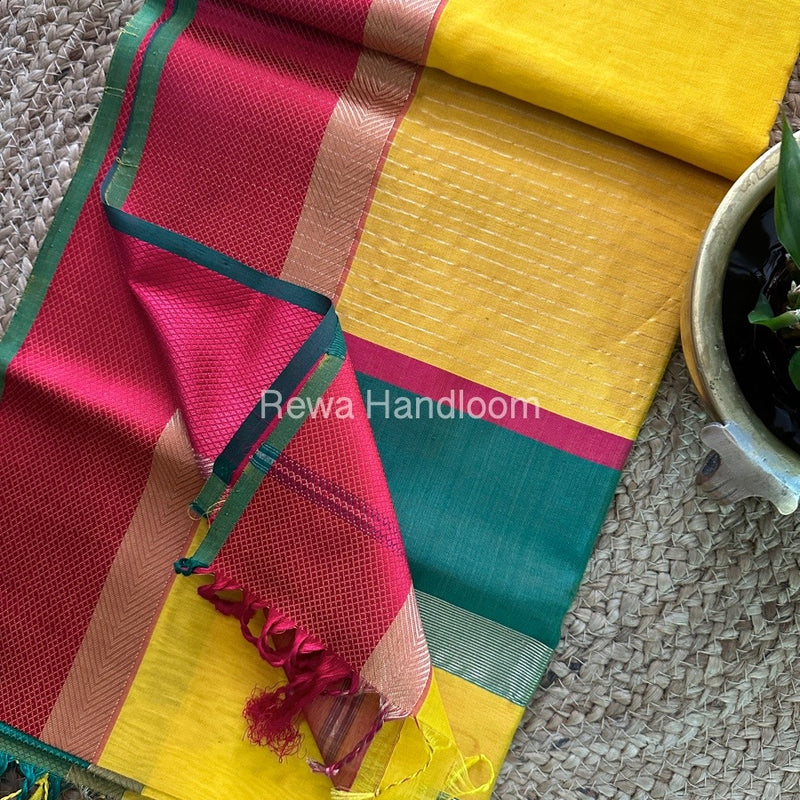 Yellow Ganga Jamuna Maheshwari Saree-GJ06