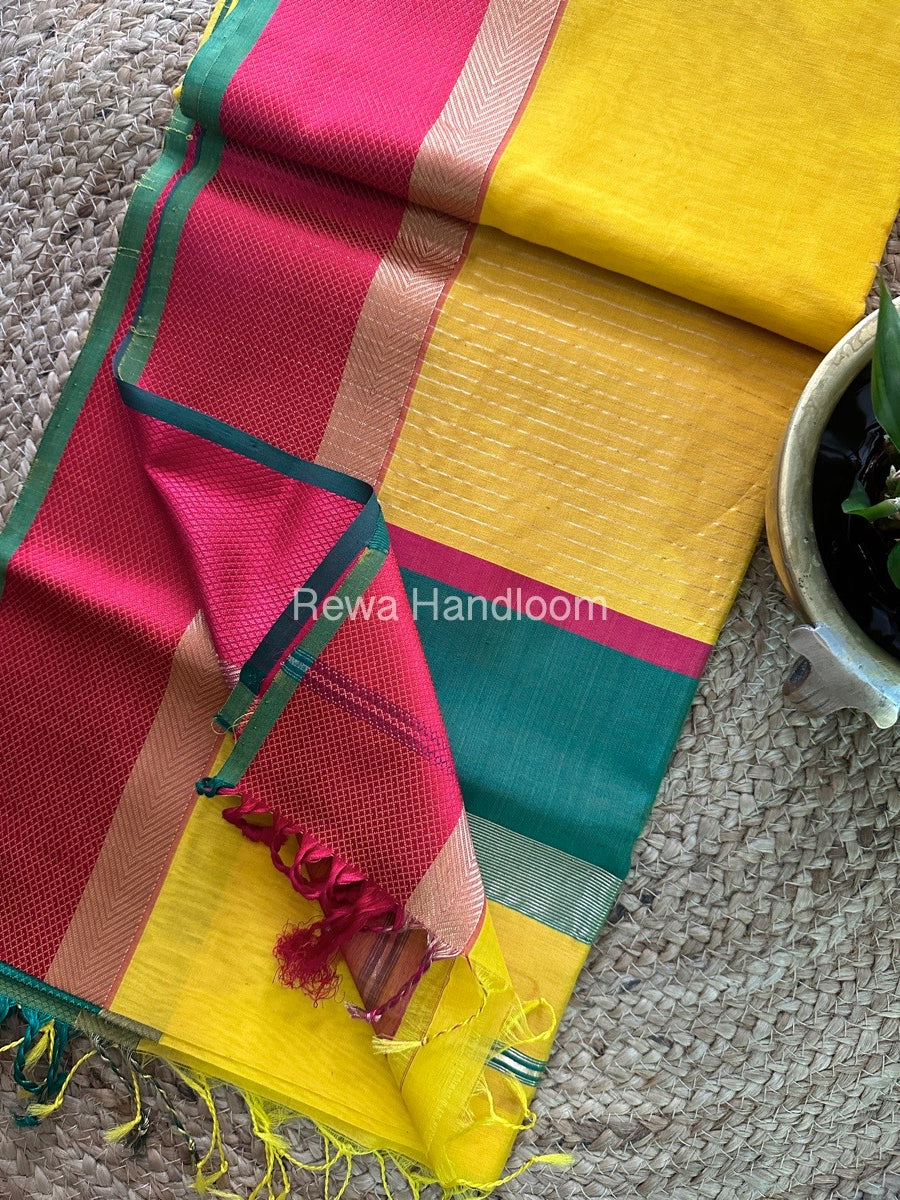 Yellow Ganga Jamuna Maheshwari Saree-GJ06