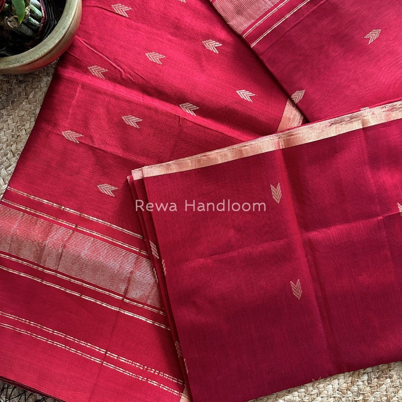 Maroon Zari Butti Maheshwari Saree VBS03