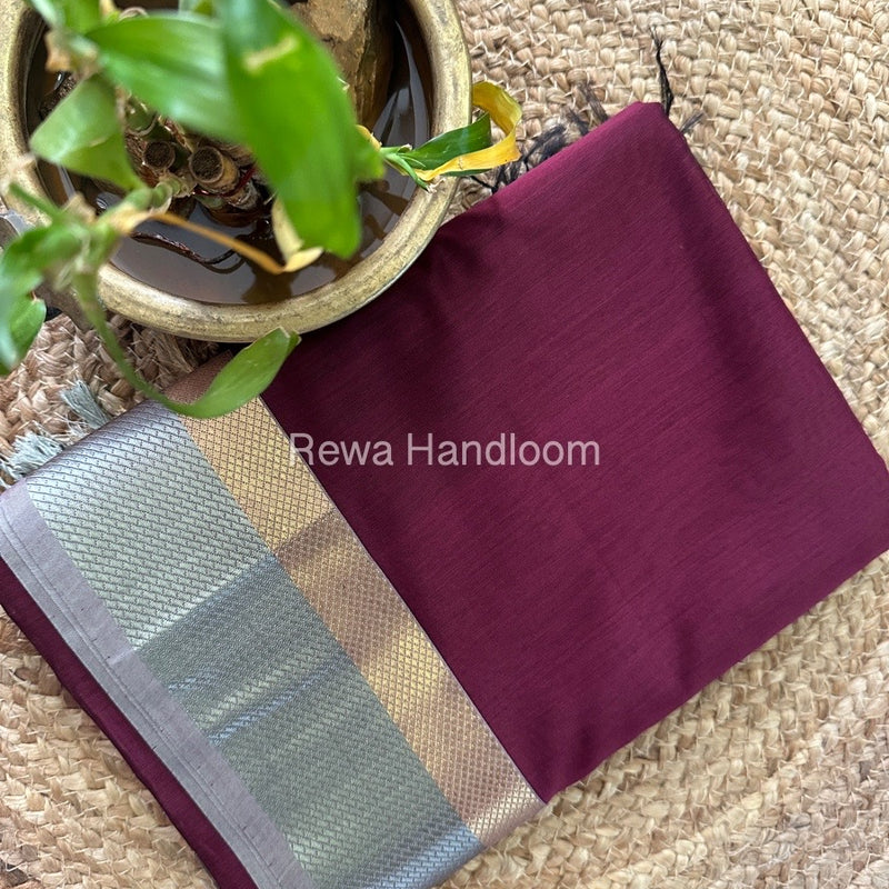 Maheshwari Wine Resham Thread Border Saree RTS049