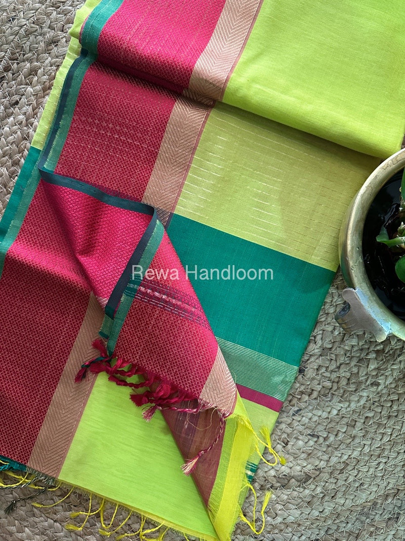 Parrot Green Ganga Jamuna Maheshwari Saree GJ05