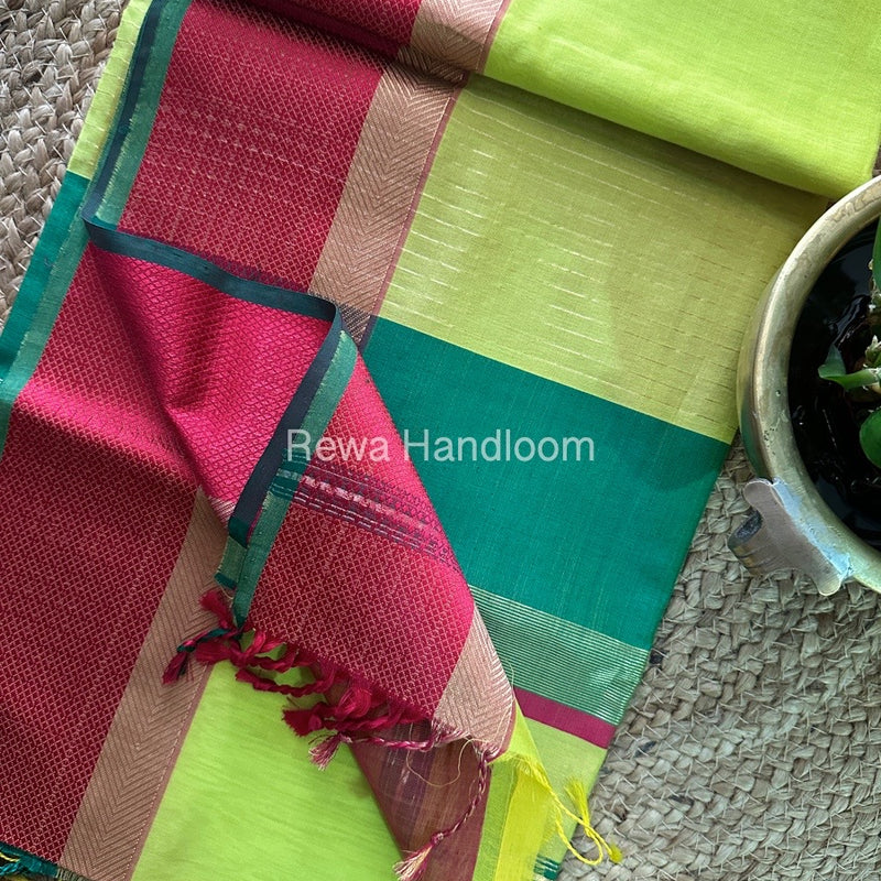 Parrot Green Ganga Jamuna Maheshwari Saree GJ05