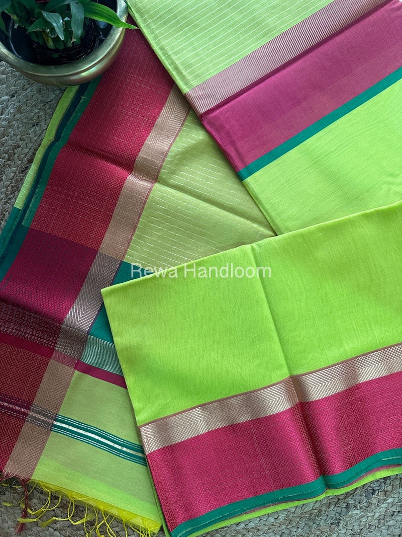Parrot Green Ganga Jamuna Maheshwari Saree GJ05