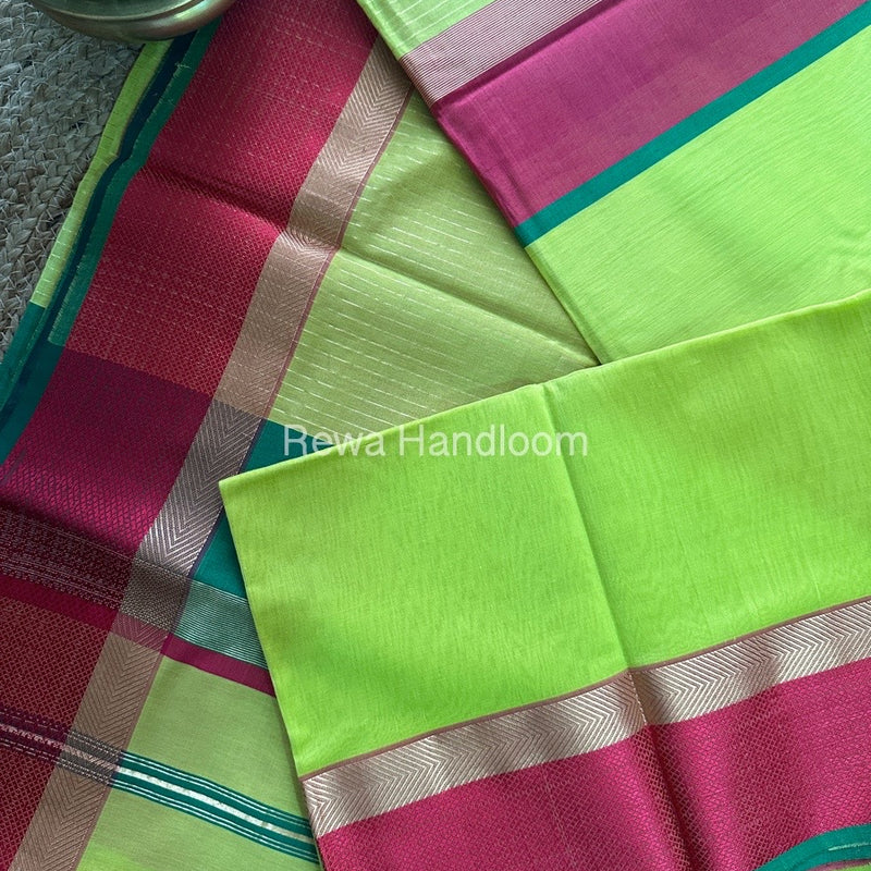 Parrot Green Ganga Jamuna Maheshwari Saree GJ05