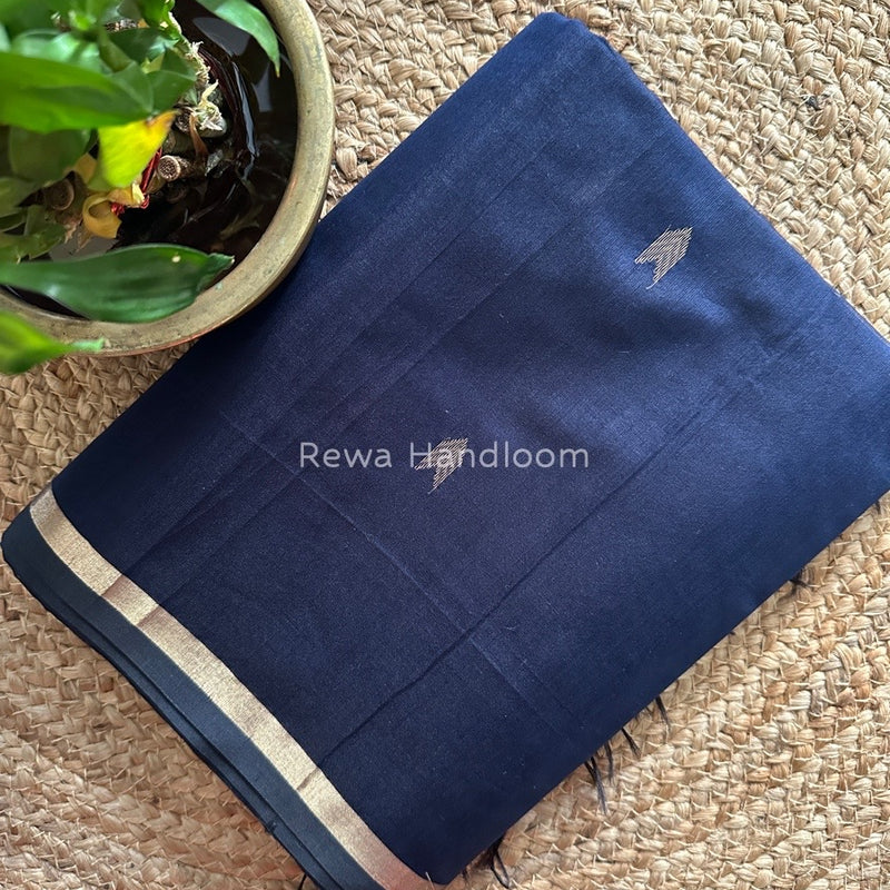 Navy Blue Zari Butti Maheshwari Saree VBS02