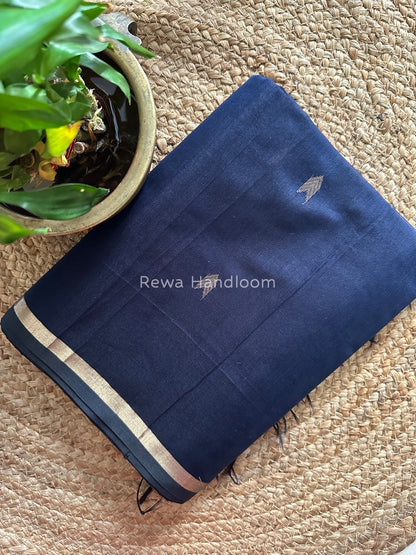 Navy Blue Zari Butti Maheshwari Saree VBS02