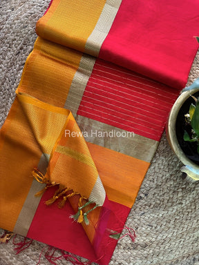 Red Ganga Jamuna Maheshwari Saree-GJ04