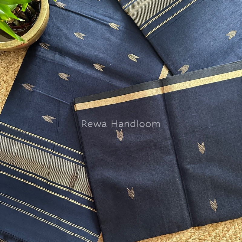 Navy Blue Zari Butti Maheshwari Saree VBS02
