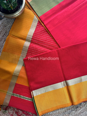 Red Ganga Jamuna Maheshwari Saree-GJ04