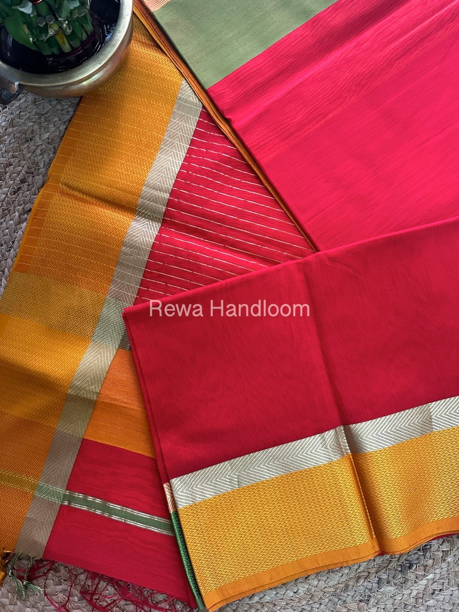 Red Ganga Jamuna Maheshwari Saree-GJ04