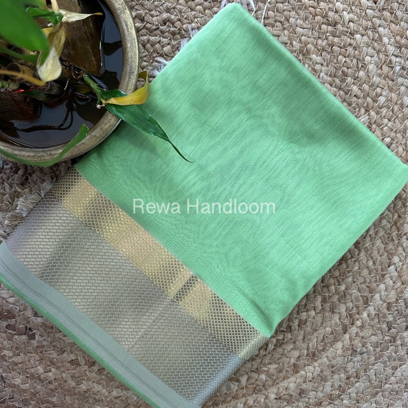 Maheshwari Pista Green Resham Thread Border Saree RTS044