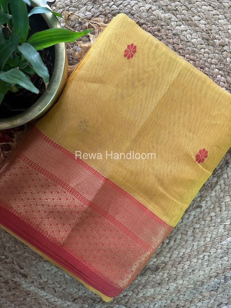Maheshwari Golden Yellow Tissue Silk Saree TBBS05
