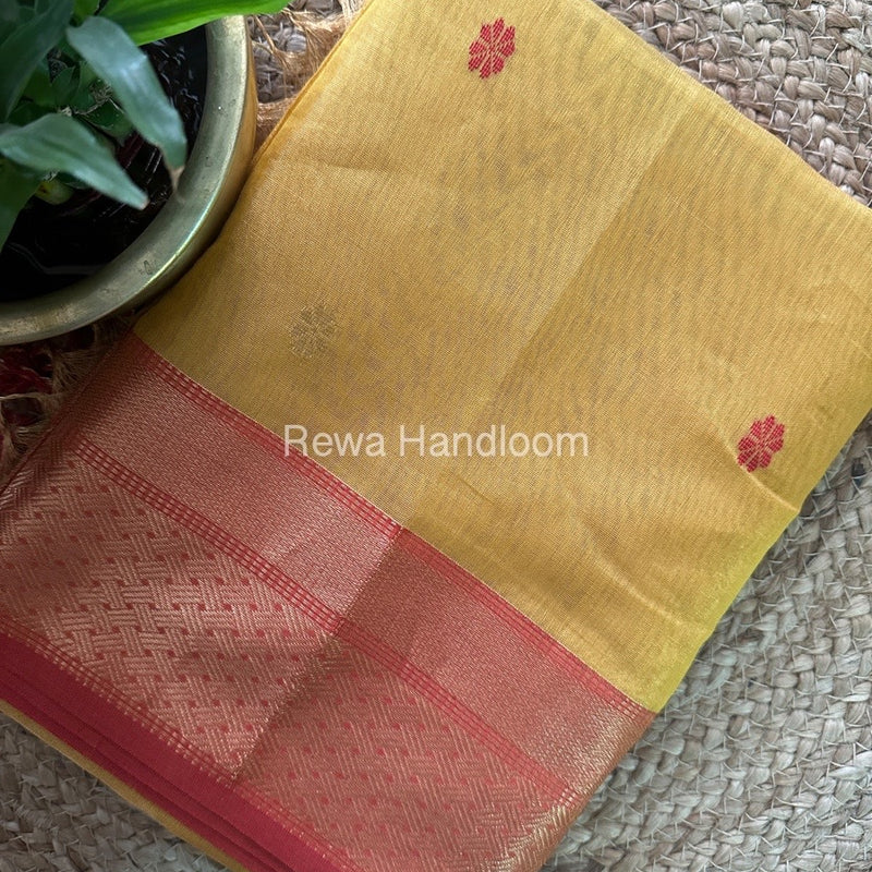 Maheshwari Golden Yellow Tissue Silk Saree TBBS05