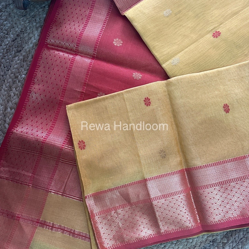 Maheshwari Golden Yellow Tissue Silk Saree TBBS05