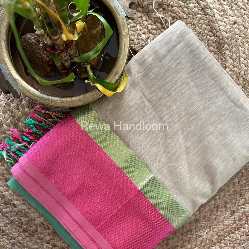 Beige Ganga Jamuna Maheshwari Saree GJ0137