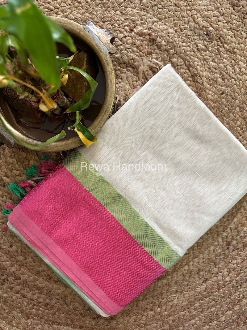 Off White Ganga Jamuna Maheshwari Saree GJ0136