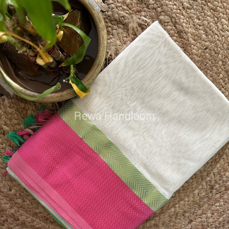 Off White Ganga Jamuna Maheshwari Saree GJ0136