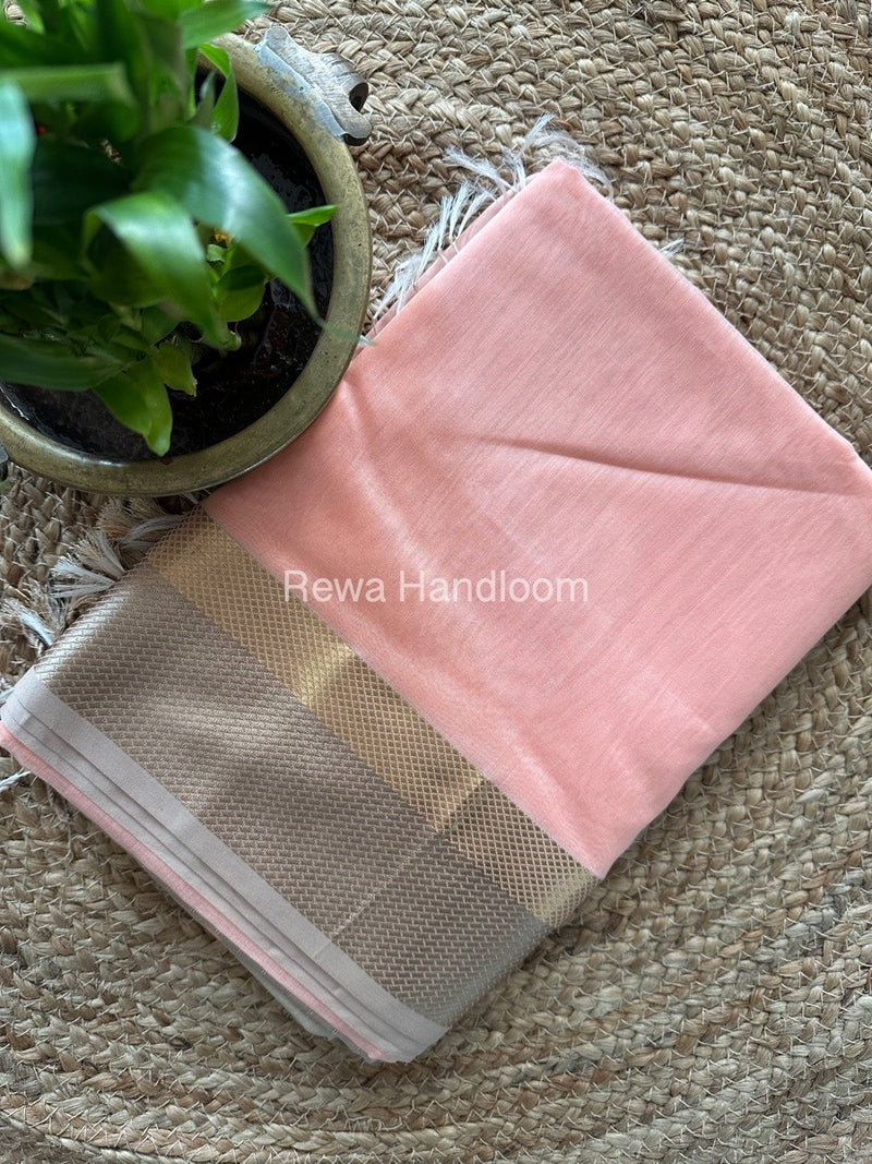 Maheshwari Peach Resham Thread Border Saree RTS058