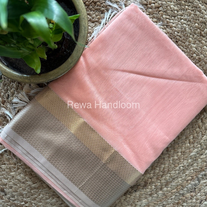 Maheshwari Peach Resham Thread Border Saree RTS058