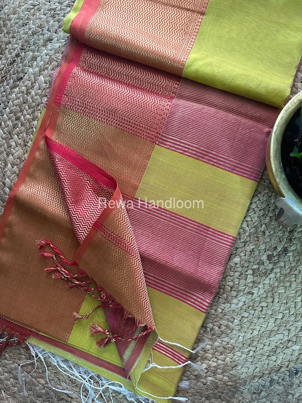 Maheshwari Mehandi Green Zari Skirt Saree ZS018