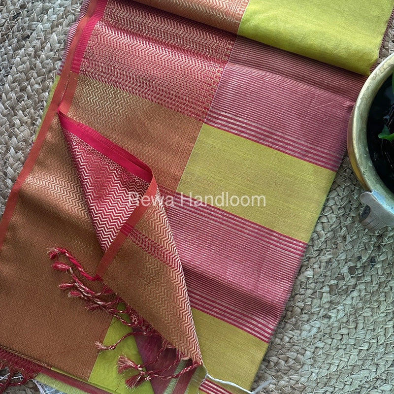 Maheshwari Mehandi Green Zari Skirt Saree ZS018