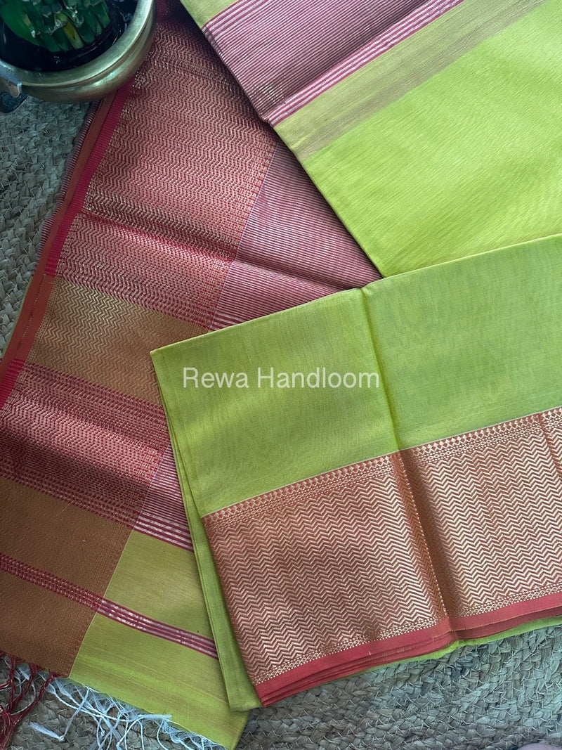 Maheshwari Mehandi Green Zari Skirt Saree ZS018