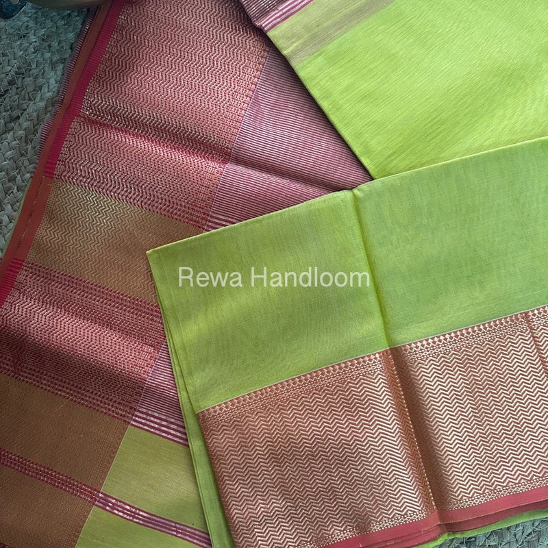 Maheshwari Mehandi Green Zari Skirt Saree ZS018