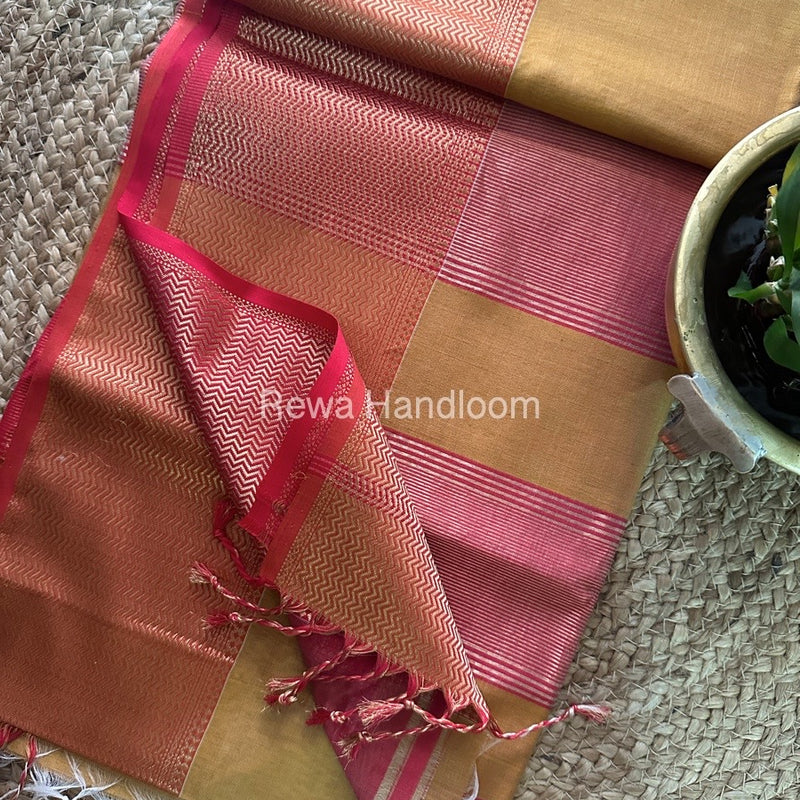 Maheshwari Light Mustard Yellow Zari Skirt Saree ZS019