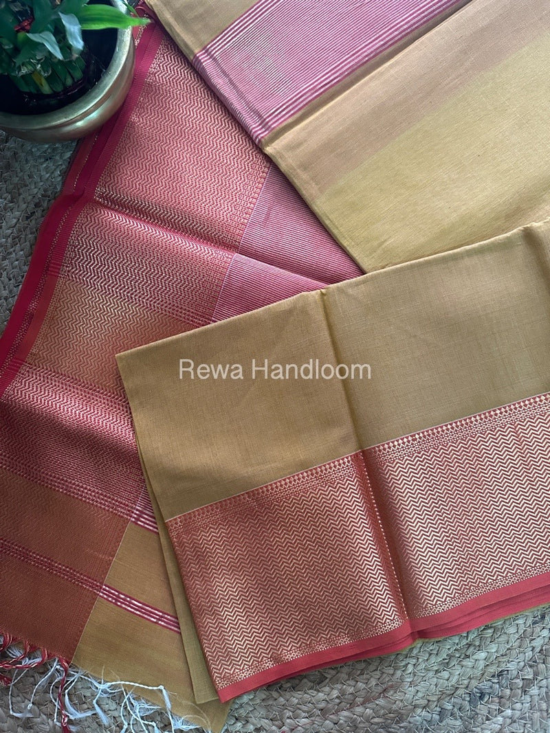 Maheshwari Light Mustard Yellow Zari Skirt Saree ZS019