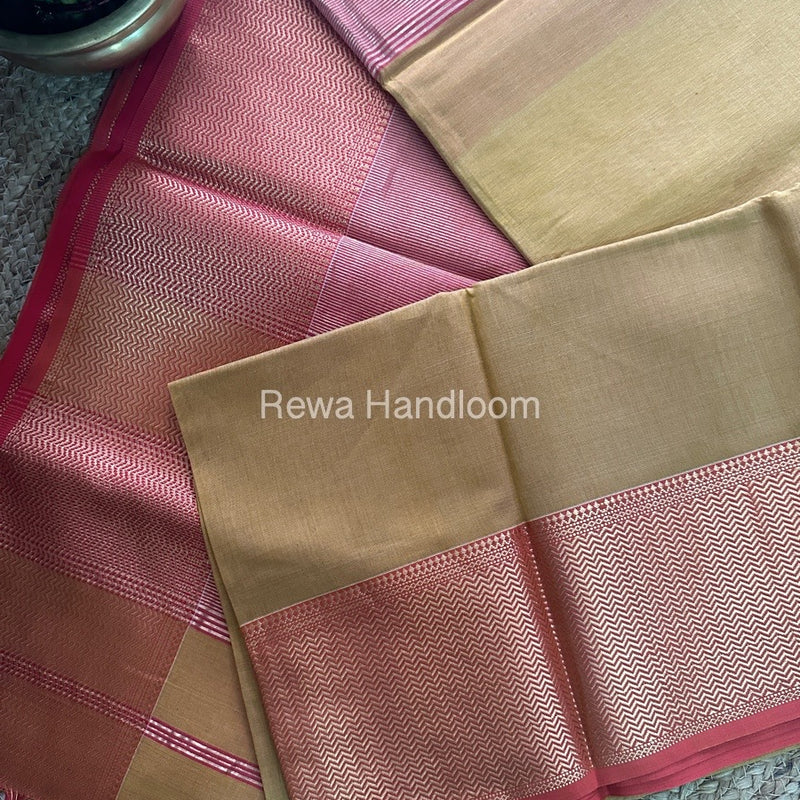 Maheshwari Light Mustard Yellow Zari Skirt Saree ZS019