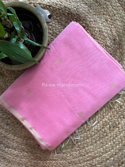 Baby Pink Zari Butti Maheshwari Saree VBS05