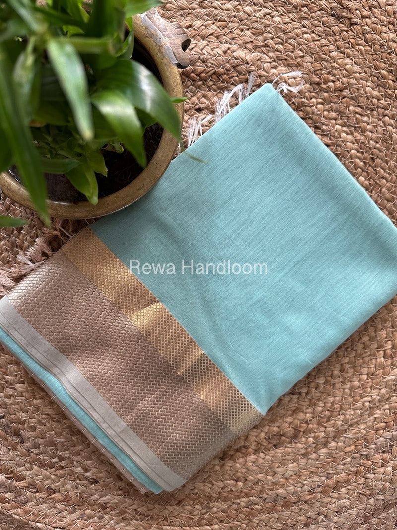Maheshwari Sky Blue Resham Thread Border Saree RTS056