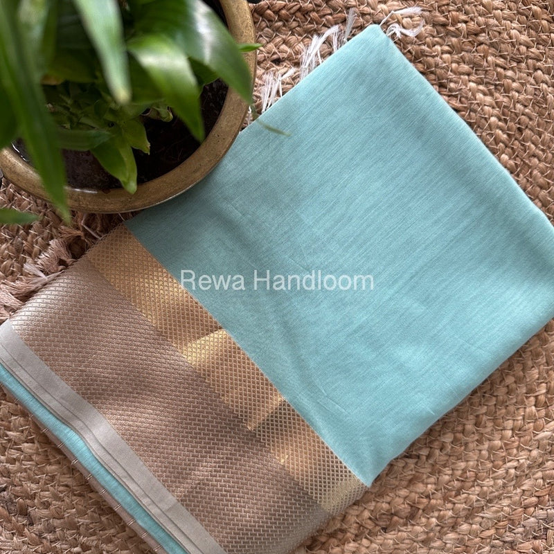 Maheshwari Sky Blue Resham Thread Border Saree RTS056