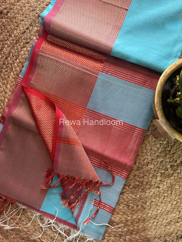 Maheshwari Light Sky Blue Zari Skirt Saree-ZS08