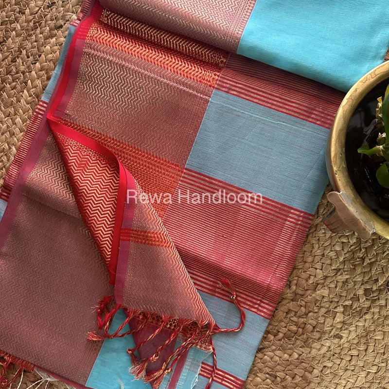 Maheshwari Light Sky Blue Zari Skirt Saree-ZS08