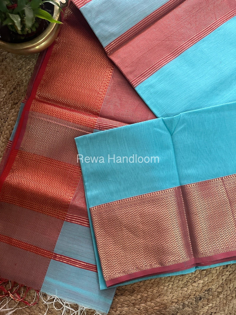 Maheshwari Light Sky Blue Zari Skirt Saree-ZS08