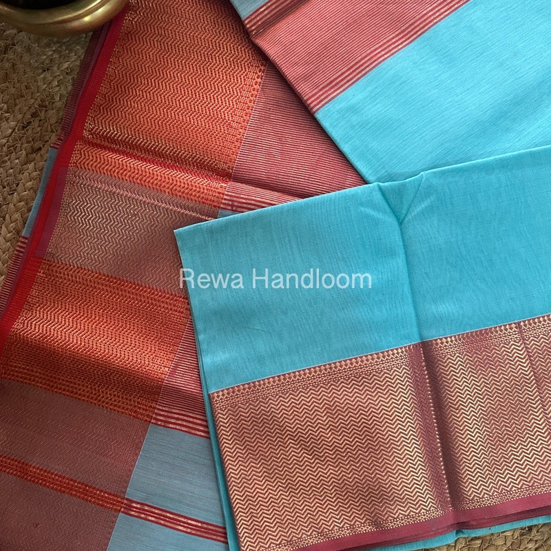 Maheshwari Light Sky Blue Zari Skirt Saree-ZS08