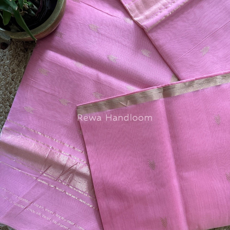 Baby Pink Zari Butti Maheshwari Saree VBS05