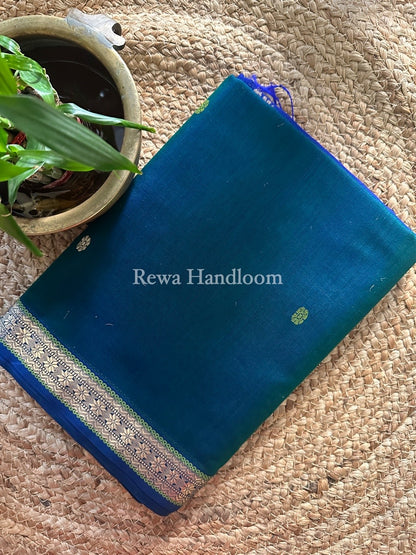 Teal Green Butta Pallu Zari Border Maheshwari Saree MBS021
