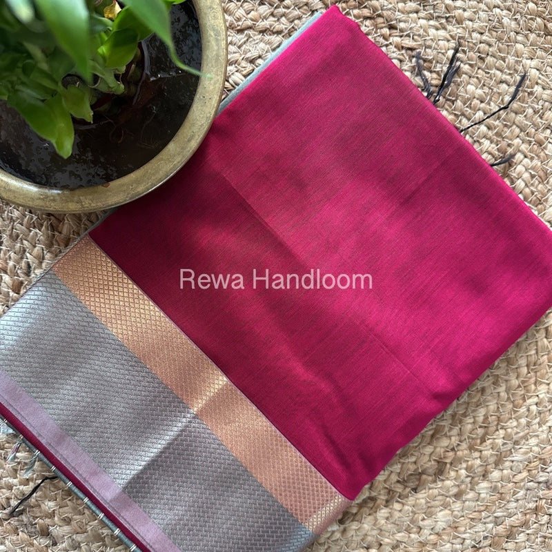 Maheshwari Rani Pink Resham Thread Border Saree RTS063