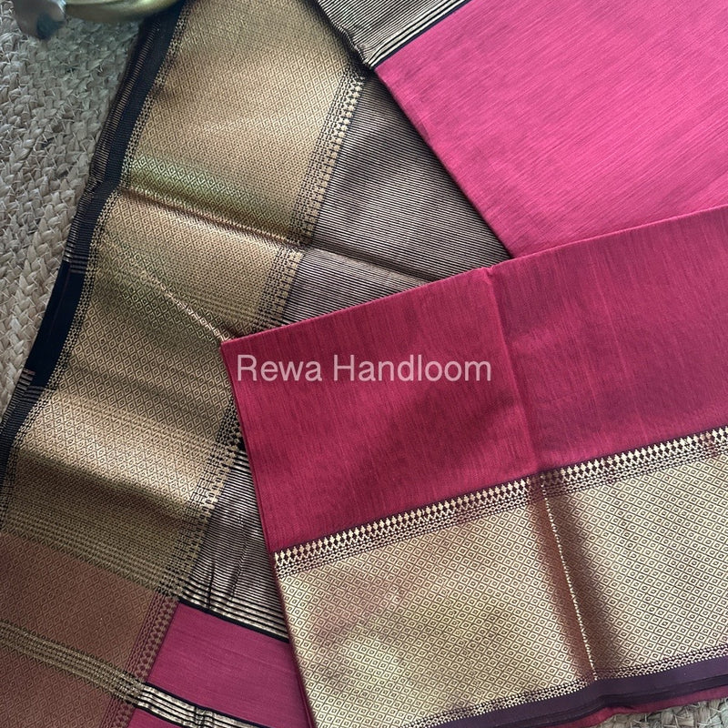 Maheshwari Dark Onion Pink Zari Skirt Saree-ZS09