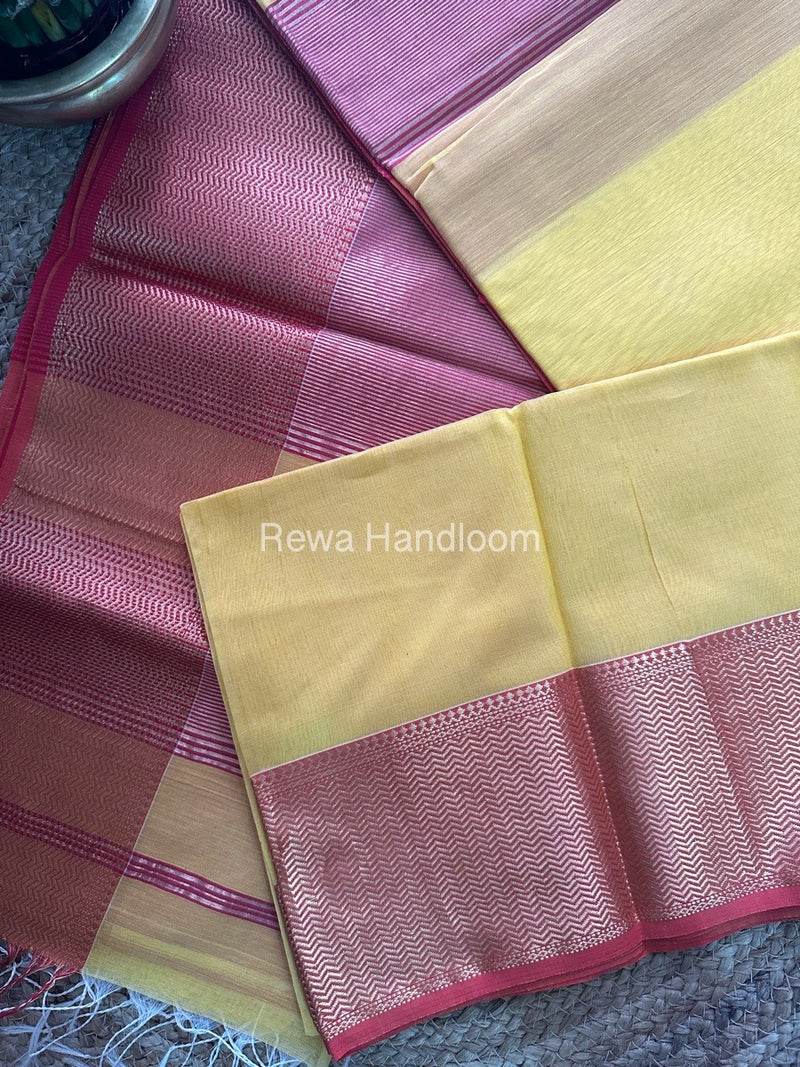 Maheshwari Yellow Zari Skirt Saree-ZS05