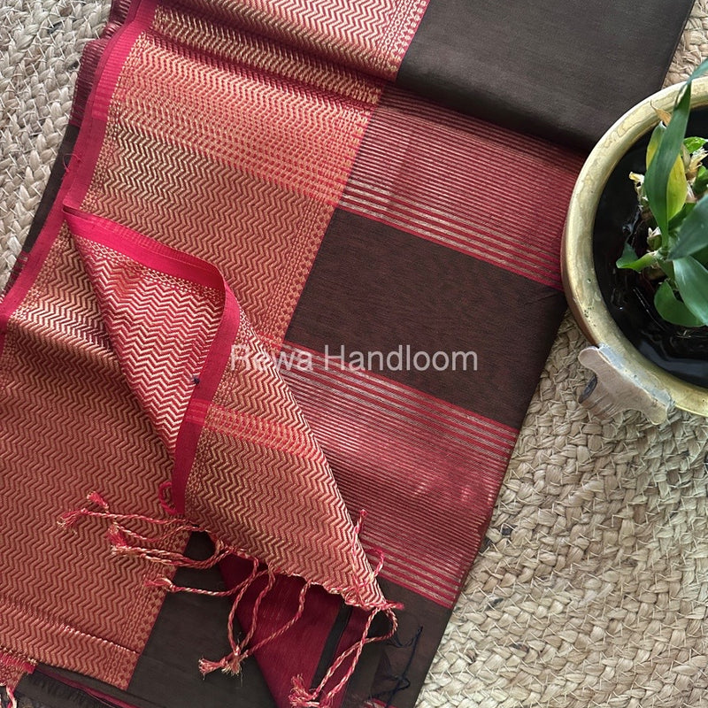 Maheshwari Brown Zari Skirt Saree ZS022
