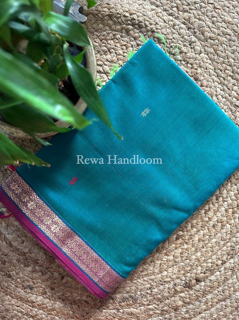 Green Butta Pallu Zari Border Maheshwari Saree MBS023
