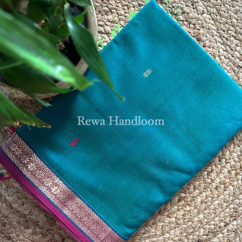 Green Butta Pallu Zari Border Maheshwari Saree MBS023