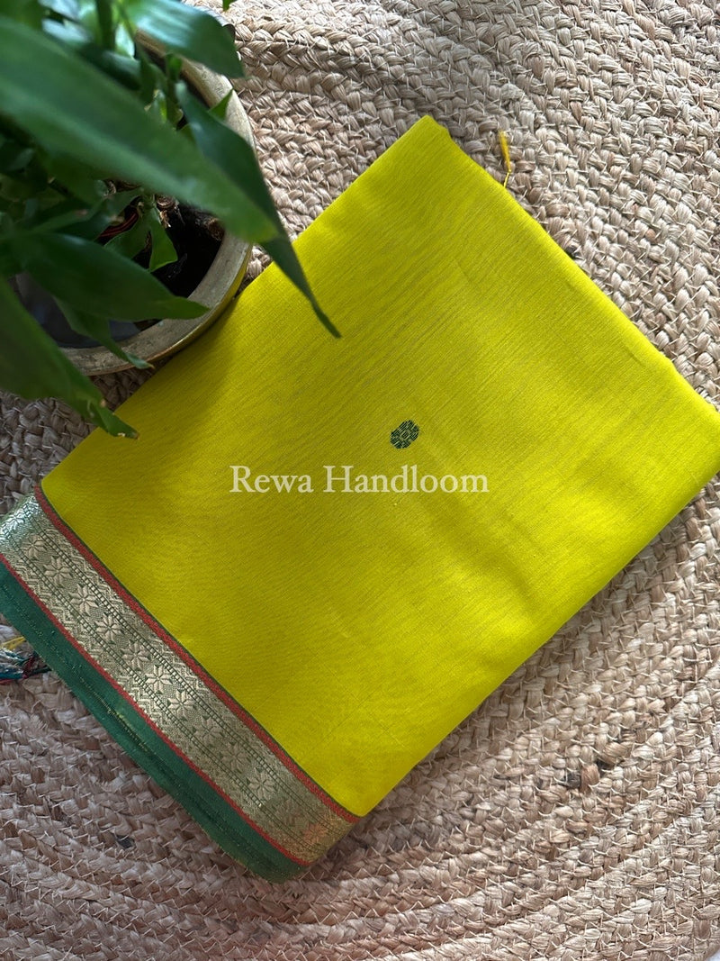 Yellow Butta Pallu Zari Border Maheshwari Saree MBS022